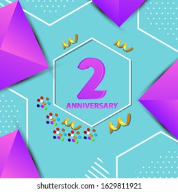 2 Years Anniversary Celebration Vector Template Design Illustration