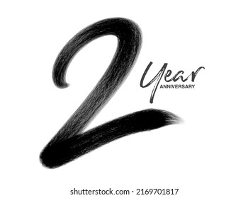 2 Years Anniversary Celebration Vector Template, 2 Years  logo design, 2th birthday, Black Lettering Numbers brush drawing hand drawn sketch, number logo design vector illustration
