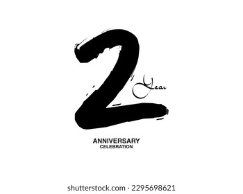 2 Years Anniversary Celebration Vector Template, 2 number  logo design, 2nd birthday, Black Lettering Numbers brush drawing hand drawn sketch, black number, Anniversary vector illustration