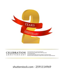 2 Years Anniversary Celebration Vector Template Design Illustration Gold Elegant