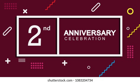 2 years anniversary celebration white square style isolated on dark purple with colorful memphis pattern background, design for anniversary celebration.
