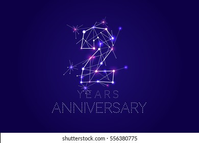 2 years Anniversary design. Abstract form with connected lines and light dots. Vector Illustration