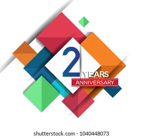 2 years anniversary design colorful square style isolated on white background for celebration