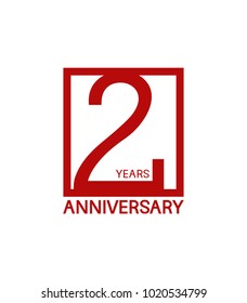2 years anniversary design logotype with red color in square isolated on white background for celebration 