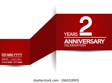 2 years anniversary design with red and white background for celebration event brochure