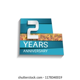 2 years anniversary design silver color with blue color background and golden leaf. for use celebration event