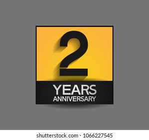 2 years anniversary design square style yellow and black color isolated on gray background for celebration event