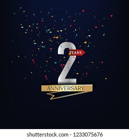 2 years anniversary design template Vector and illustration . Gold colab with silver and dark background.
Gliter