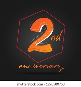 2 years anniversary design template Vector and illustration, orange in collaboration with red and black background, perfect for greeting cards