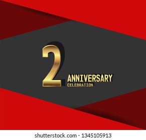 2 years Anniversary gold font with red fold on above and below font. simple and elegant design