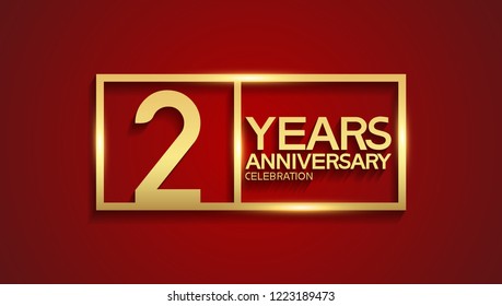 2 years anniversary golden color inside square for celebration event