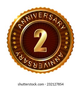 2 years anniversary golden label.  Vector illustration.