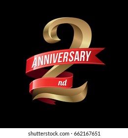 2 Years Anniversary Golden Logo Celebration with Red Ribbon