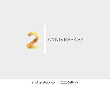 2 Years Anniversary Golden ribbon form number font. isolated on white background.  