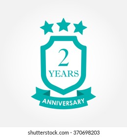 2 years anniversary icon or emblem. 2nd anniversary label. Celebration, invitation and congratulation design element. Colorful vector illustration.