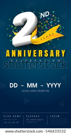 2 years anniversary invitation card - celebration template 
design , 2nd anniversary modern design elements, dark blue 
background - vector illustration