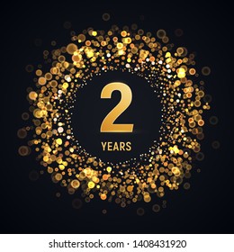2 years anniversary isolated vector design element. Two birthday logo with blurred light effect on dark background