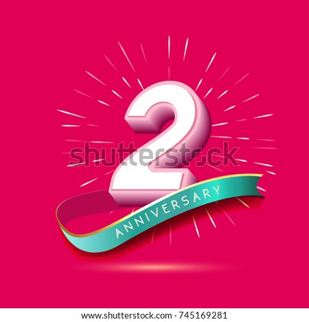 2 years anniversary logo celebration with firework and ribbon