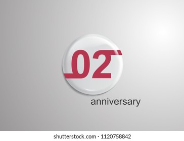 2 Years Anniversary Logo Celebration,red Flat Design Inside 3d white rounded Background