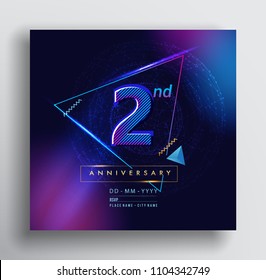 2 Years Anniversary Logo With Colorful Galactic Background, Vector Design Template Elements For Invitation Card And Poster Your Birthday Celebration.