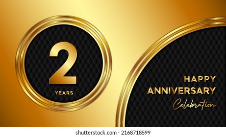 2 Years Anniversary logo with gold color for booklets, leaflets, magazines, brochure posters, banners, web, invitations or greeting cards. Vector illustration.