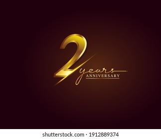 2 Years Anniversary Logo Golden Colored isolated on elegant background, vector design for greeting card and invitation card