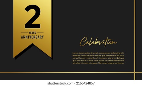 2 years anniversary logo with golden ribbon for booklet, leaflet, magazine, brochure poster, banner, web, invitation or greeting card. Vector illustrations.