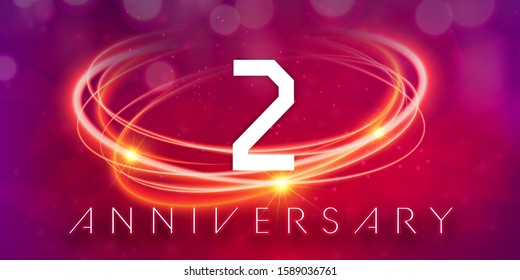 2 years anniversary logo template on purple Abstract futuristic space background. 2nd modern technology design celebrating numbers with Hi-tech network digital technology concept design elements.