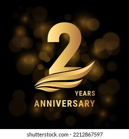 2 Years anniversary logo, Template design with gold color for poster, banners, brochures, magazines, web, booklets, invitations or greeting cards. Vector illustration