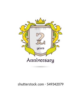 2 Years Anniversary Logo Using Heraldic Theme, Colorful and Isolated on white background