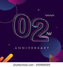 2 years anniversary logo, vector design birthday celebration with colorful geometric background and circles shape.