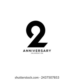 2, 2 años Logotipo de aniversario, elemento de diseño de plantilla de vectores para cumpleaños, invitación, boda, jubileo e ilustración de tarjeta de felicitación.