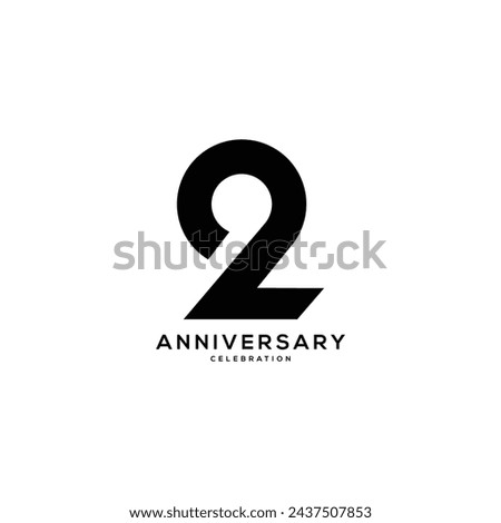 2, 2 Years Anniversary Logo, Vector Template Design element for birthday, invitation, wedding, jubilee and greeting card illustration.