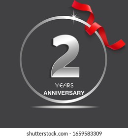 2 years anniversary logotype design with red ribbon, Vector template for celebration company event, greeting card, and invitation card