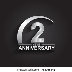 2 years anniversary logotype design with silver color isolated on black background for company celebration