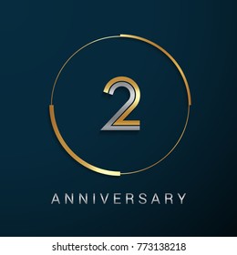 2 Years Anniversary Logotype with  Gold and Silver Multi Linear Number in a Golden Circle , Isolated on Dark Background