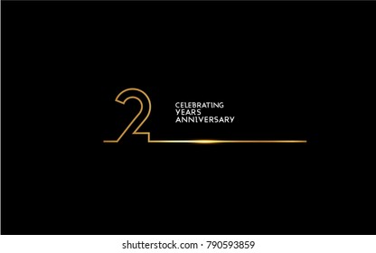 2 Years Anniversary logotype with golden colored font numbers made of one connected line, isolated on black background for company celebration event, birthday
