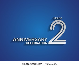 2 years anniversary logotype linked line number with silver color for celebration event isolated on blue background