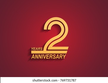 2 years anniversary logotype with linked number golden color isolated on red background for celebration event