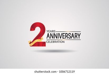 2 years anniversary logotype with red color and golden ribbon isolated on white background for celebration event
