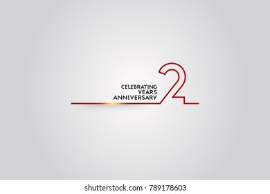 2 Years Anniversary logotype with red colored font numbers made of one connected line, isolated on white background for company celebration event, birthday