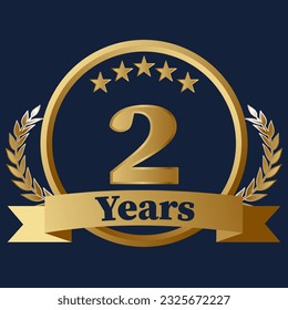 2 Years Anniversary on gold with stars and laurels