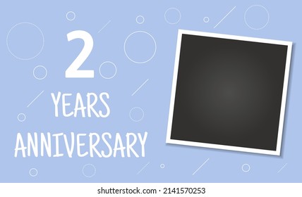 2 Years Anniversary Photo Frame Card. 2 Years Anniversary Vector Elegant Template Design.