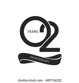 2 years anniversary pictogram vector icon, 2 years birthday logo label, black and white stamp isolated