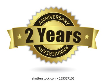 "2 Years Anniversary" - Retro Golden Ribbon, EPS 10 vector illustration