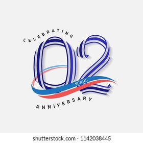2 years Anniversary ribbon shape numbers with swoosh. Celebrating 2  years anniversary event party template.
