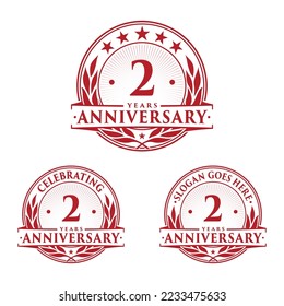 2 años de aniversario. 2.ª colección de logo de la celebración. Vector e ilustración. 