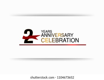 2 years anniversary simple black colored number  design with red ribbon isolated on white background for celebration