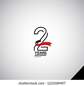2 years anniversary simple design with red ribbon for celebration