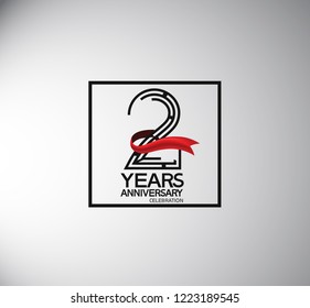 2 years anniversary template flat style with square and red ribbon
